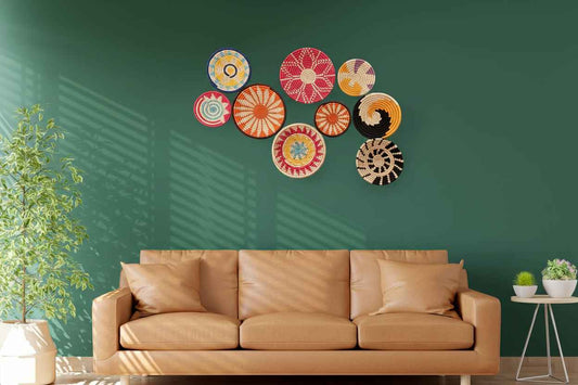 Set of 9 Sabai Grass Wall Baskets – Handmade Boho Wall Decor (8, 10 & 12 Inch)