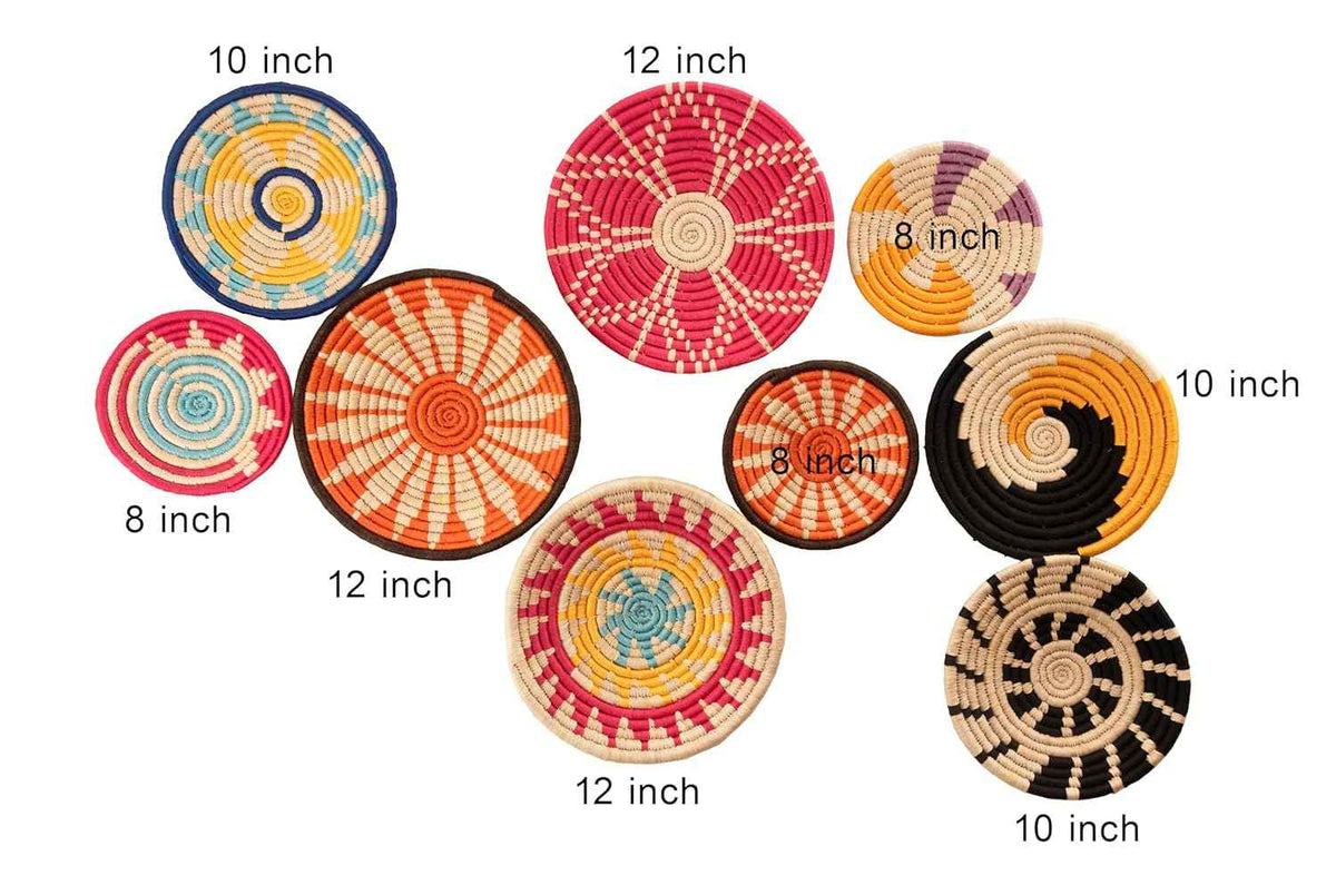 Set of 9 Sabai Grass Wall Baskets – Handmade Boho Wall Decor (8, 10 & 12 Inch)