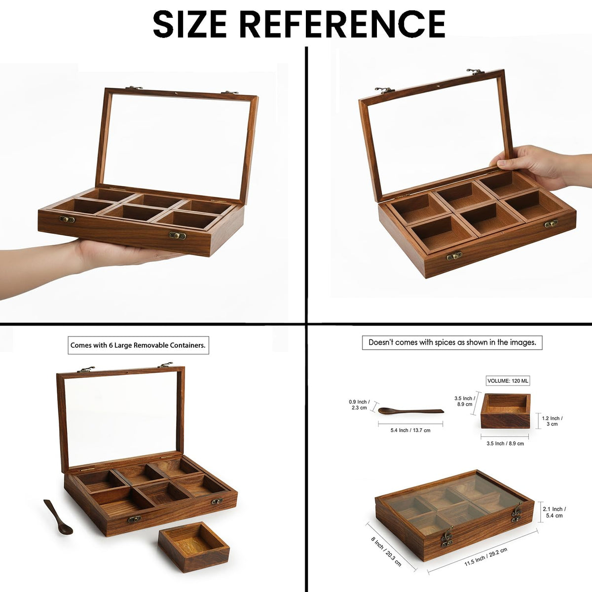 Sheesham Wooden 6 Spice Box for Kitchen with Spoon-ArtyCraftz.com