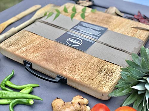 Single Solid Block Acacia Wood Chopping Board with Metal Handle