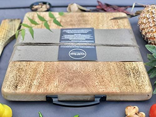 Single Solid Block Acacia Wood Chopping Board with Metal Handle