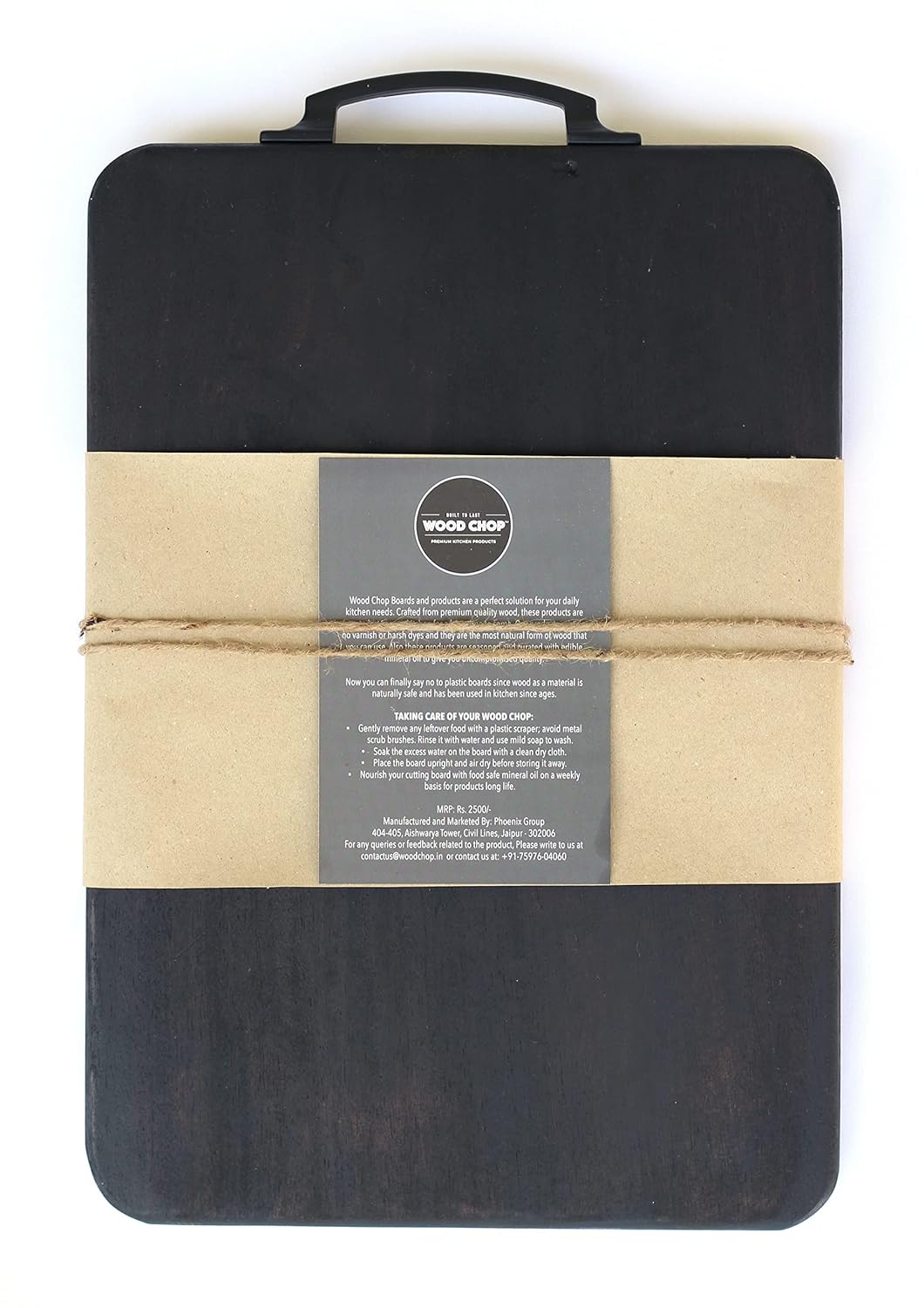 Single Solid Block Mango Wood Chopping Board with Metal Handle