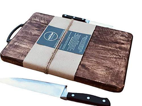 Single Solid Block Mango Wood Chopping Board with Metal Handle