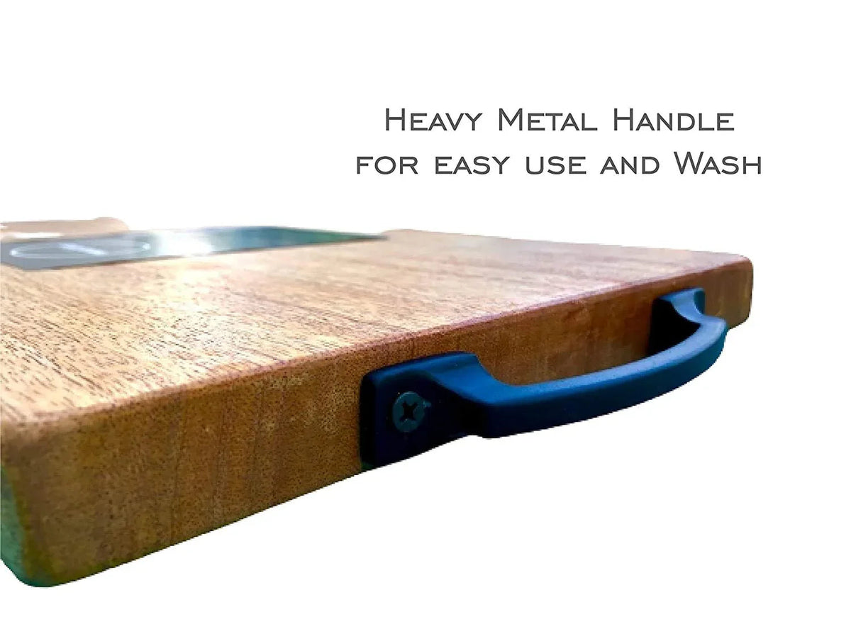 Single Solid Block Mango Wood Chopping Board with Metal Handle