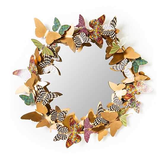 Metal Single String of Butterflies Wall Mirror