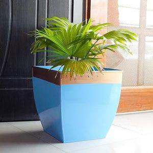 Sky Blue Color Iron Square Tapered Planter for Garden - ArtyCraftz.com
