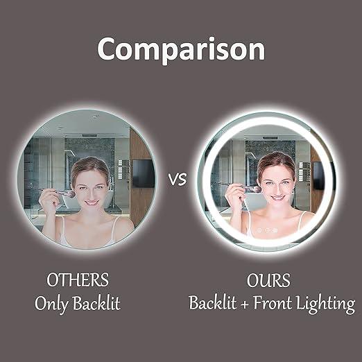 Smart Sensored Round Shape LED Wall Mirror with Back Light and Front Light (White, Warm) - ArtyCraftz.com