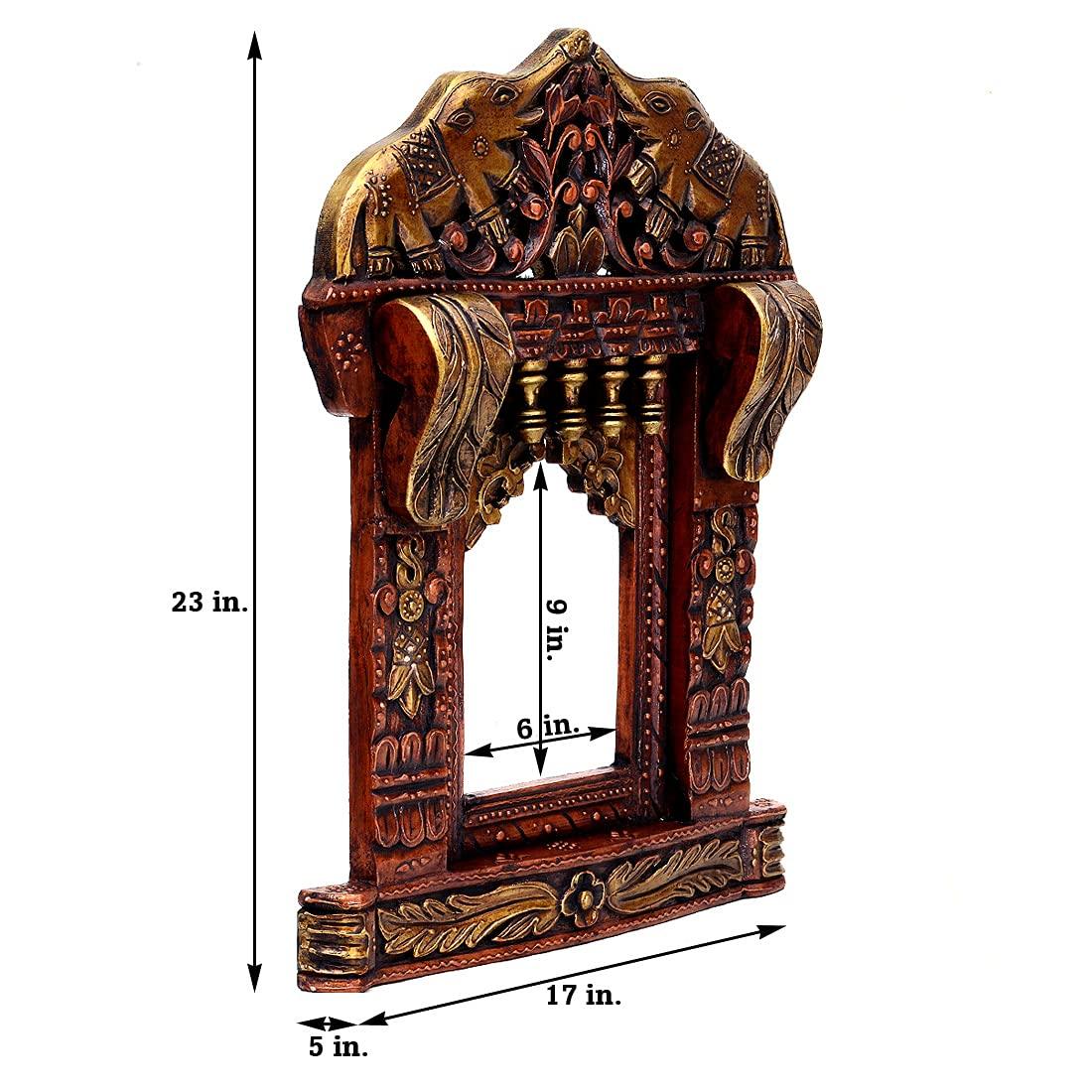 Solid Wood Elephant Decorative 24 Inch Jharokha Wall Hanging