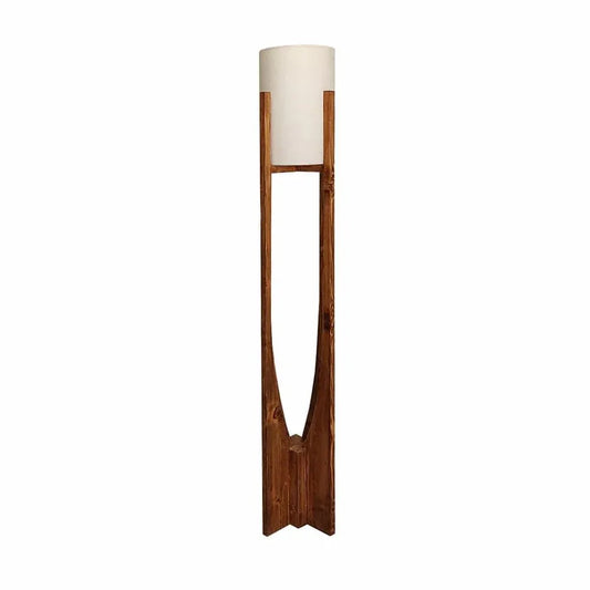Solitaire Wooden Floor Lamp with White Fabric Lampshade - ArtyCraftz.com