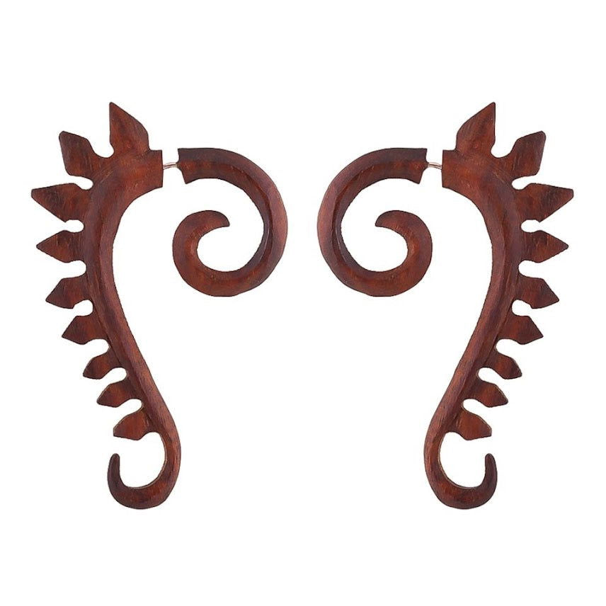 Sono wood Tribal Big Fake Gauge Spade Earrings 2.7" - ArtyCraftz.com
