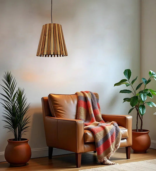 Soyuz Beige & Brown Wooden Single Hanging Lamp-ArtyCraftz.com