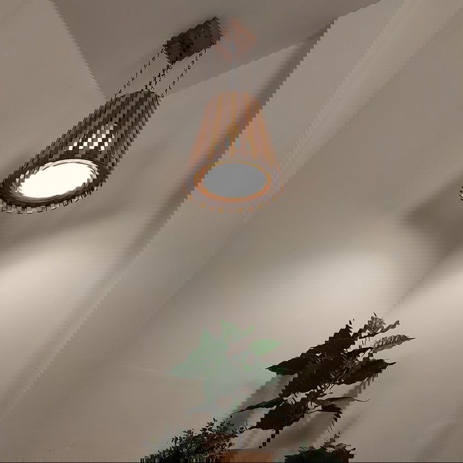 Soyuz Beige & Brown Wooden Single Hanging Lamp - ArtyCraftz.com