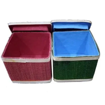 Square Shape Bamboo Designer Boxes in Red and Green