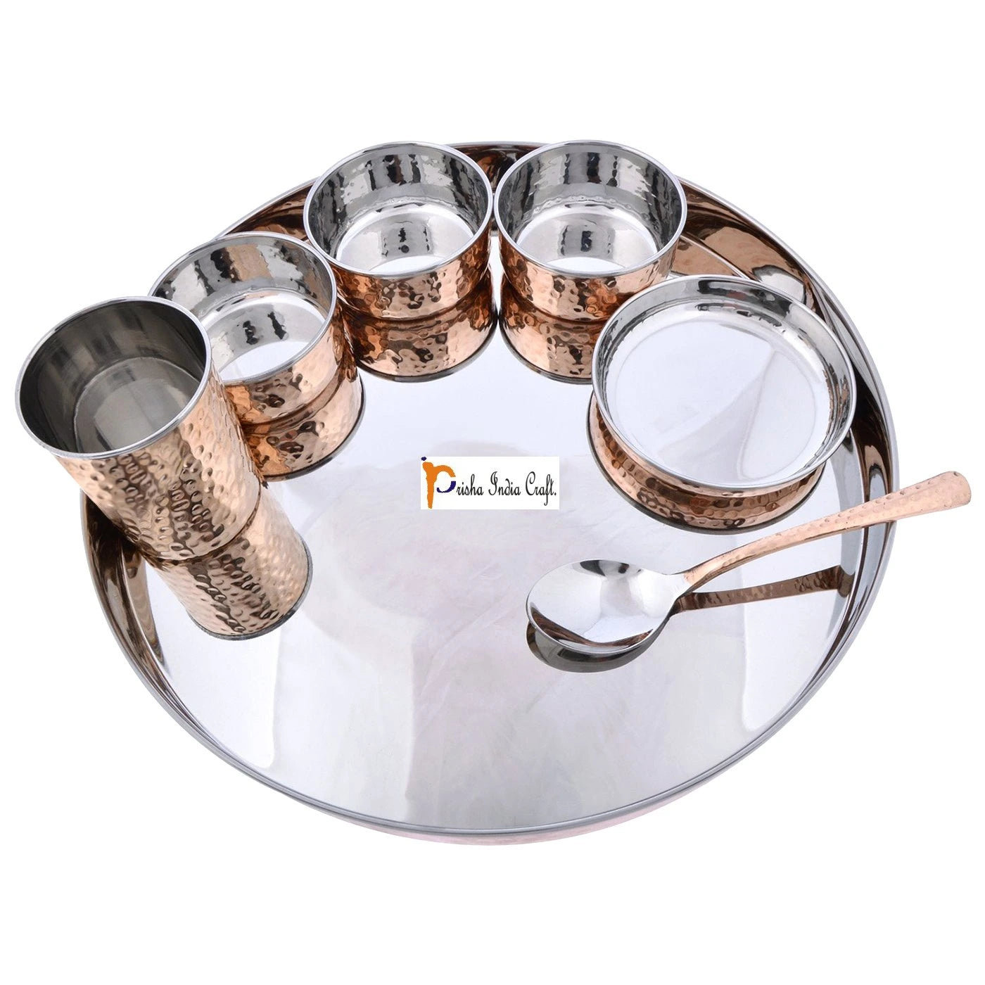 Stainless Steel Copper Dinner Thali Set, Traditional Dinnerware, 7 Pieces - ArtyCraftz.com