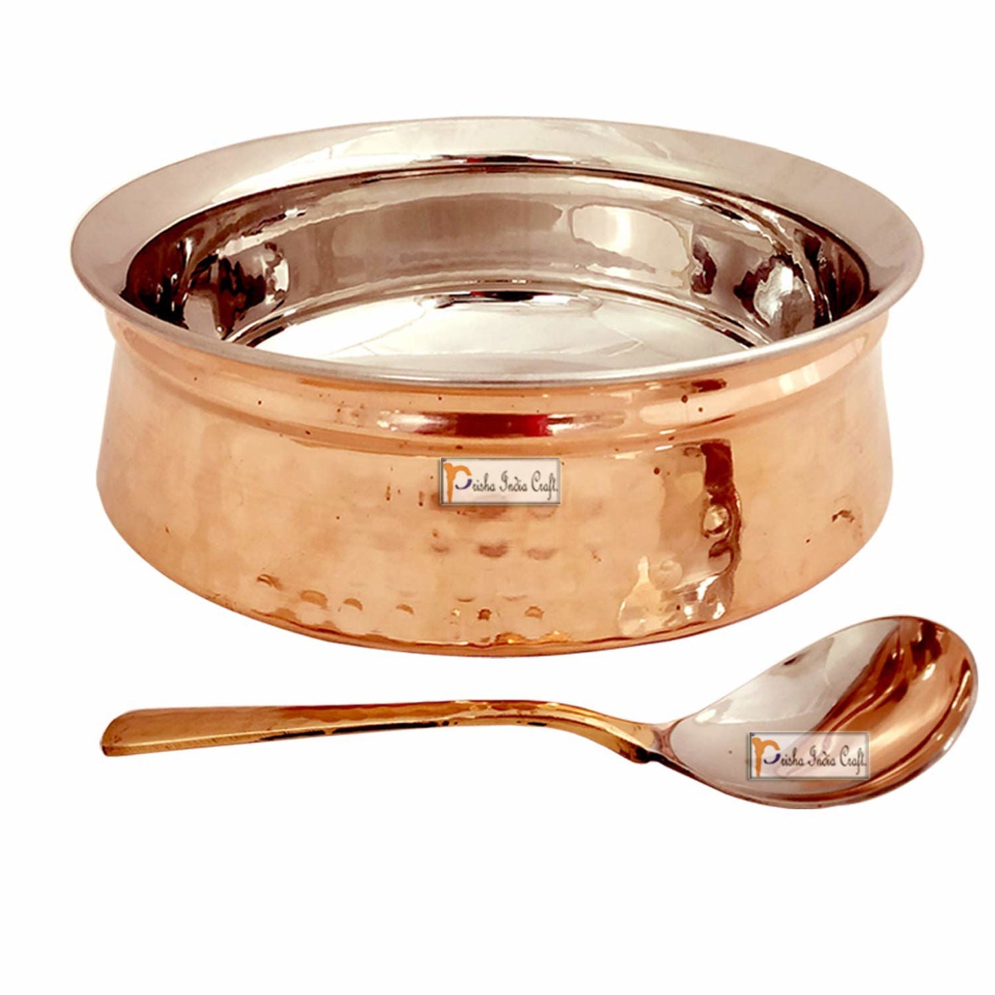 Stainless Steel Copper Handi Bowl with 1 Serving Spoon, Serveware & Tableware | Capacity 750 ML - ArtyCraftz.com