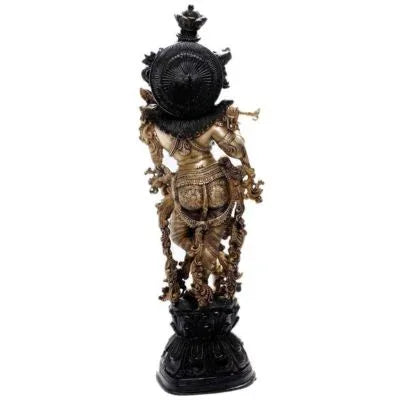 Standing Krishna Flute Golden Black Finish Idol
