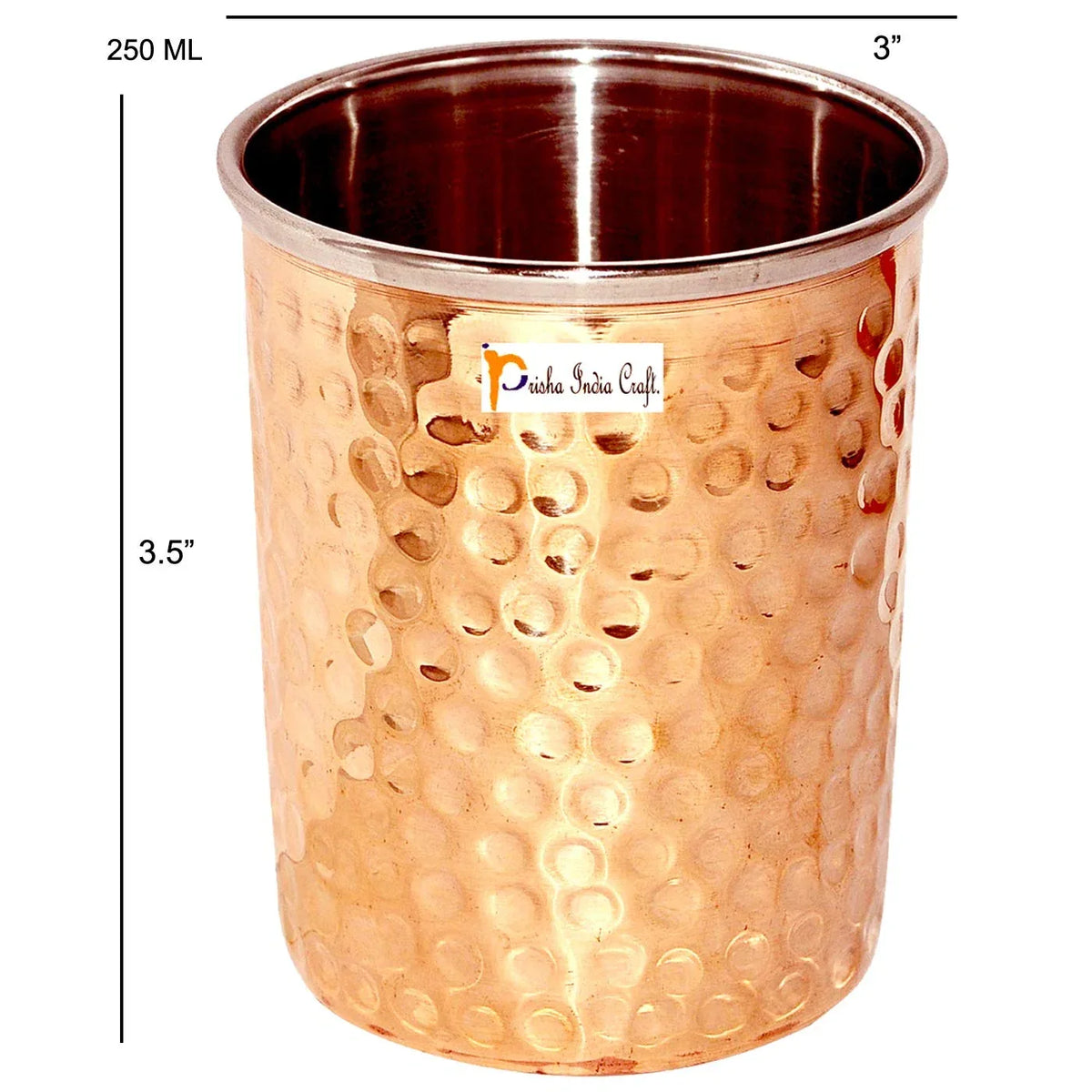 Steel Copper Glass Hammered Design, Water Tumbler| 300 ML | Set of 4, 6- ArtyCraftz.com