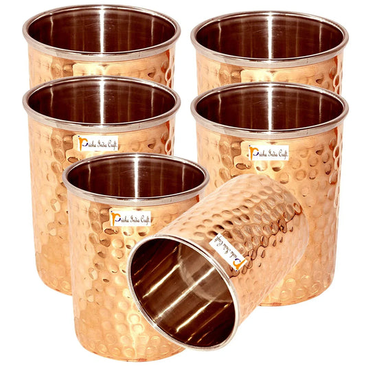 Steel Copper Glass Hammered Design, Water Tumbler| 300 ML | Set of 4, 6- ArtyCraftz.com