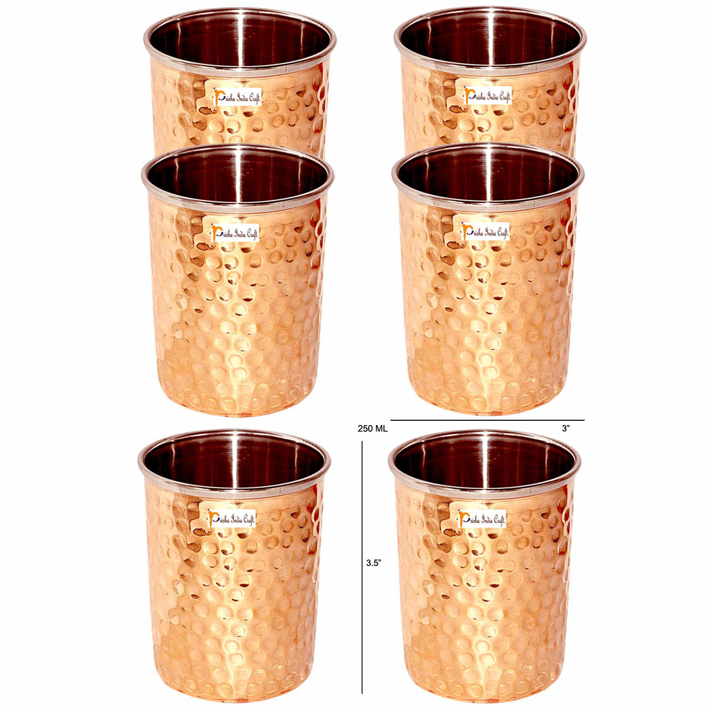 Steel Copper Glass Tumbler, Capacity 275 ML, Set of 6 Pieces - ArtyCraftz.com