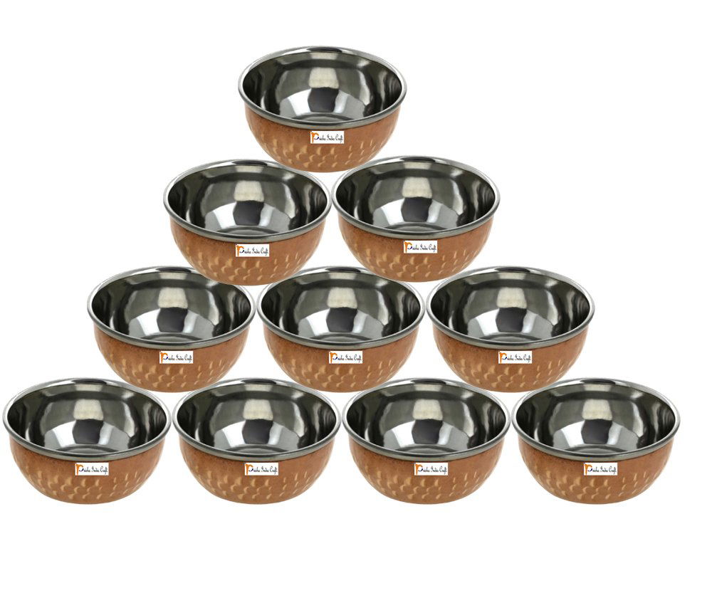 Steel Copper Serving Bowl, Hammered Design, Capacity 150 ML, Set of 10 - ArtyCraftz.com