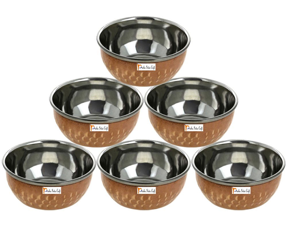 Steel Copper Serving Bowl, Hammered Design, Capacity 150 ML, Set of 6 - ArtyCraftz.com