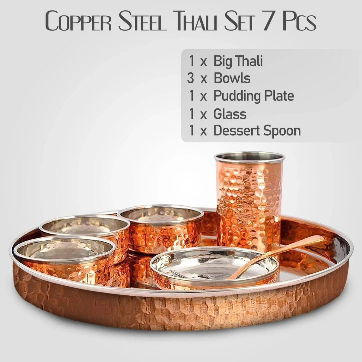 Steel and Copper Traditional Kitchen Dinner Royal Thali Set of 7 Piece-artycraftz.com