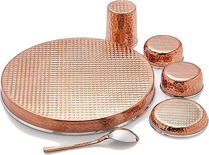 Steel and Copper Traditional Kitchen Dinner Royal Thali Set of 7 Piece-artycraftz.com