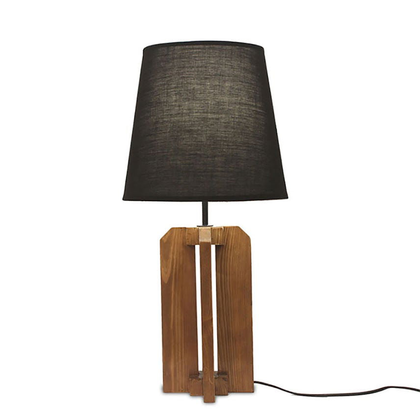 Stella Beige Wooden Table Lamp with Black Fabric Lampshade - ArtyCraftz.com