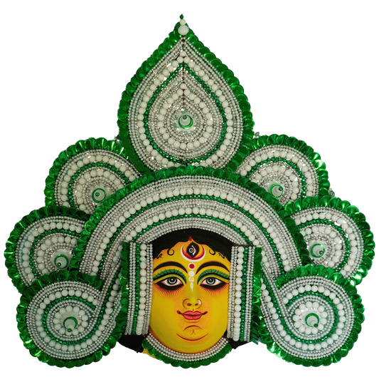 Striking Green & Silver Durga Paper Mache Chhau Mask-ArtyCraftz.com