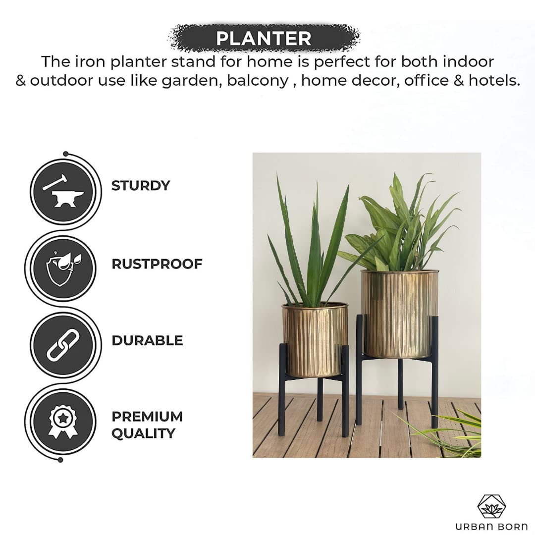 Strip Pattern Luxurious Gold Finish Plant Holder with Stand-ArtyCraftz.com