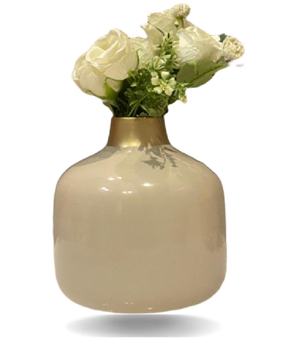 Stunning Cream Color with Golden Rim Metal Vase-ArtyCraftz.com
