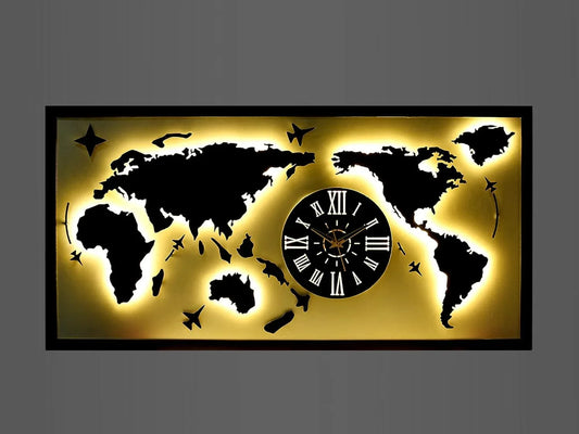 Stunning Laser-Cut World Map with Functional Clock Wall Art-ArtyCraftz.com