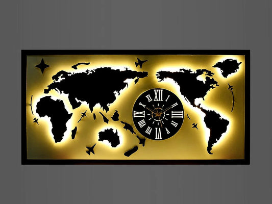 Stunning Laser-Cut World Map with Functional Clock Wall Art-ArtyCraftz.com
