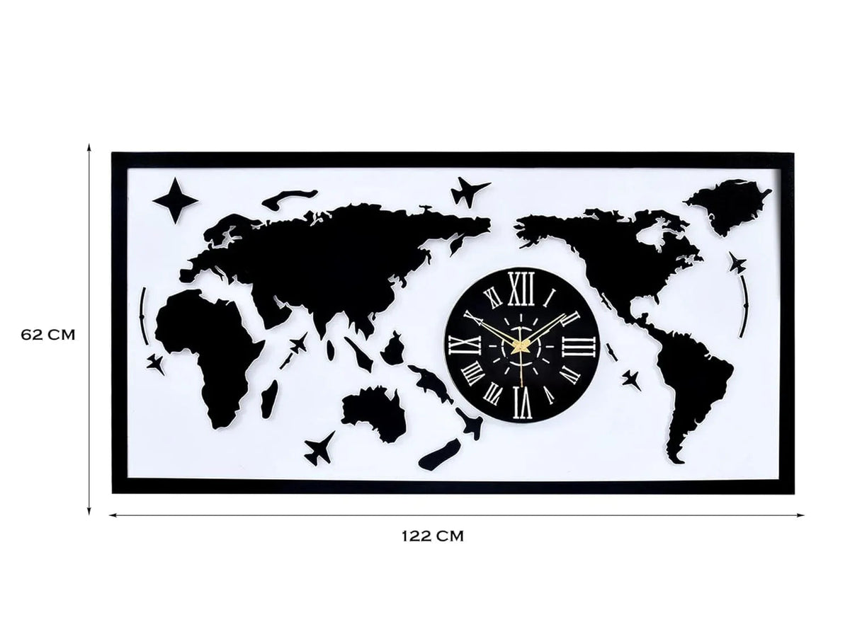 Stunning Laser-Cut World Map with Functional Clock Wall Art-ArtyCraftz.com