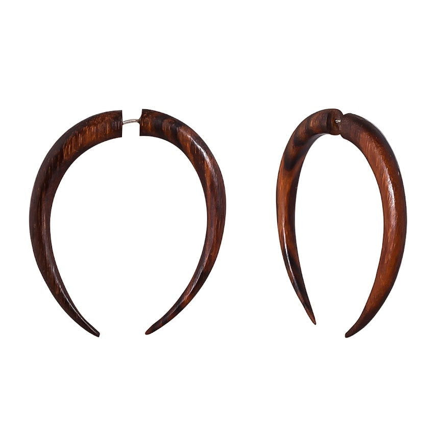 Swamp Dear Tribal Big Fake Gauge Wooden Earrings 2.4" - ArtyCraftz.com