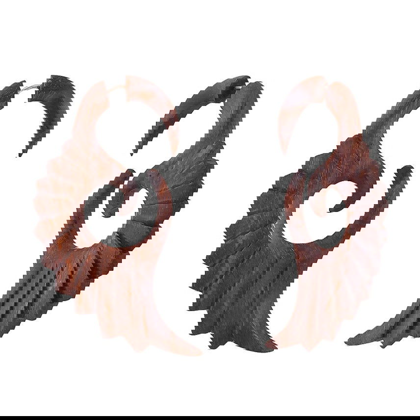 Swan Sankofa Wings Carved Tribal Fake Gauge Earrings 2.7" - ArtyCraftz.com