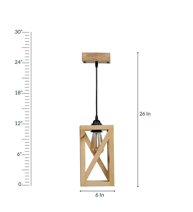 Symmetric Beige Wooden Single Hanging Lamp-ArtyCraftz.com