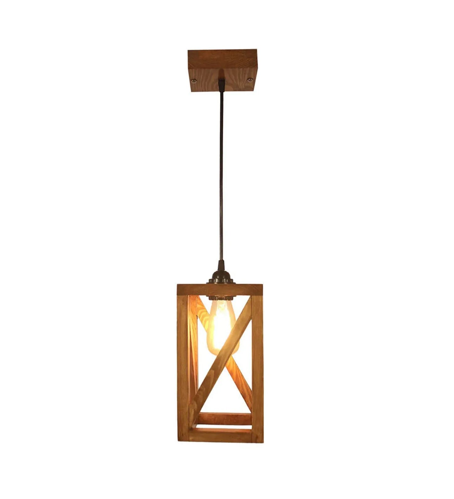 Symmetric Brown Wooden Single Hanging Lamp - ArtyCraftz.com