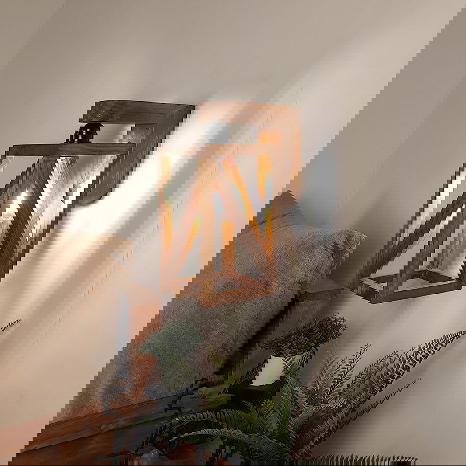 Symmetric Brown Wooden Wall Light - ArtyCraftz.com