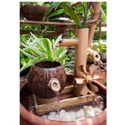 Tabletop Coconut Shell and Bamboo Water Fountain with Turbine