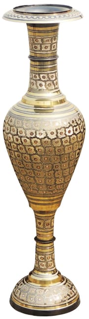 Tall brass decorative floor vase with antique golden finish and intricate floral geometric patterns-artycraftz.com
