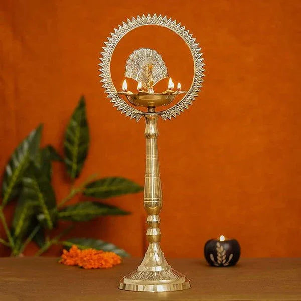 Tamil Traditional Peacock Oil Lamp - ArtyCraftz.com
