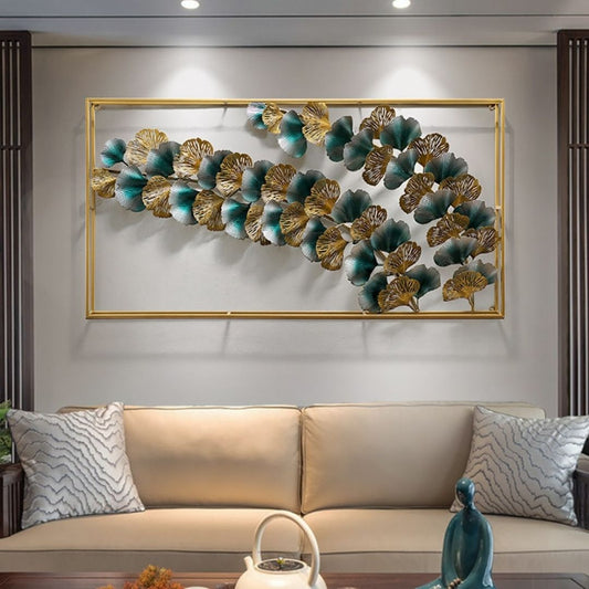 Teal and gold metal flower wall art measuring approximately 48 x 24 inches - ArtyCraftz