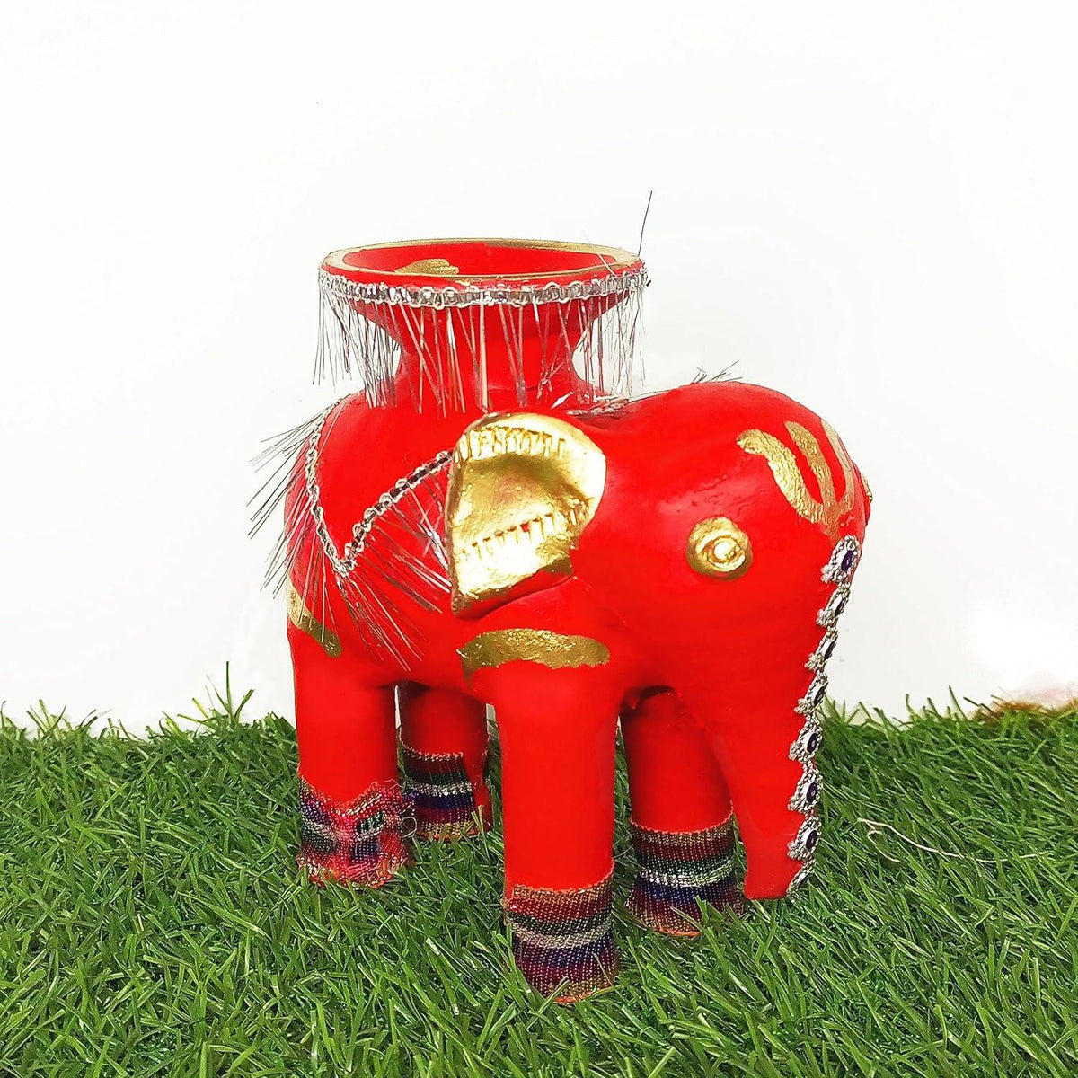 Terracotta Elephant/Hathi Showpiece for Chhath Puja, Red Color - ArtyCraftz.com