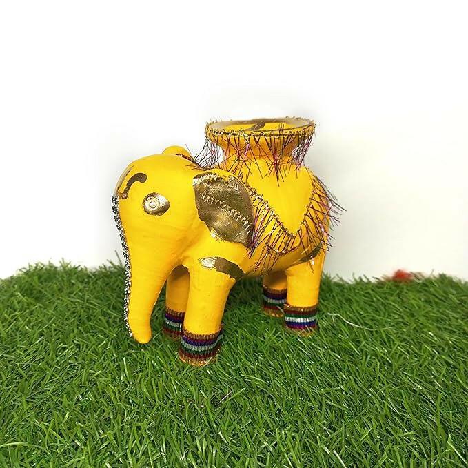 Terracotta Elephant/Hathi for Chhath Puja Yellow Color