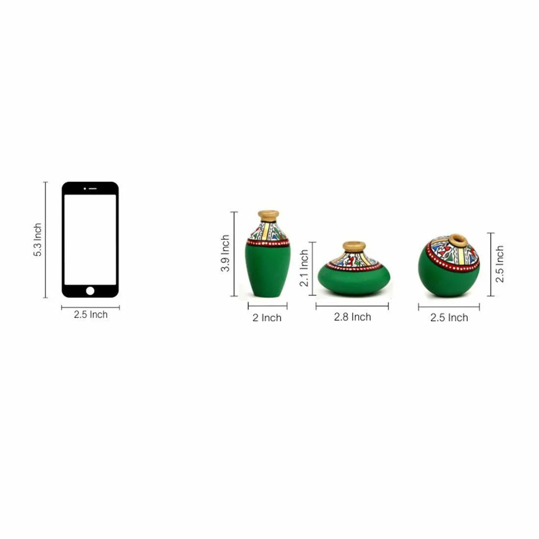 Terracotta Table Pots Warli Miniature Green Handpainted - Flower Vase - ArtyCraftz.com