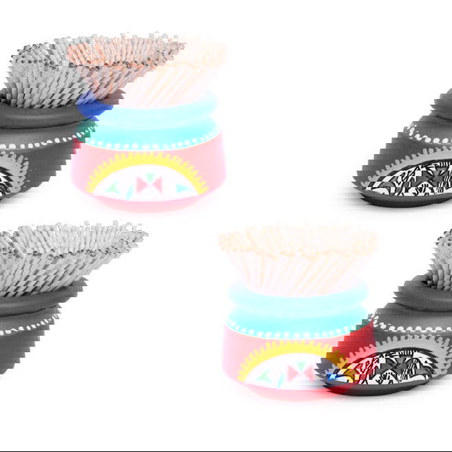 Terracotta Toothpick Holder Set Of 2 Warli Handpainted Red - Toothpick dispenser - ArtyCraftz.com