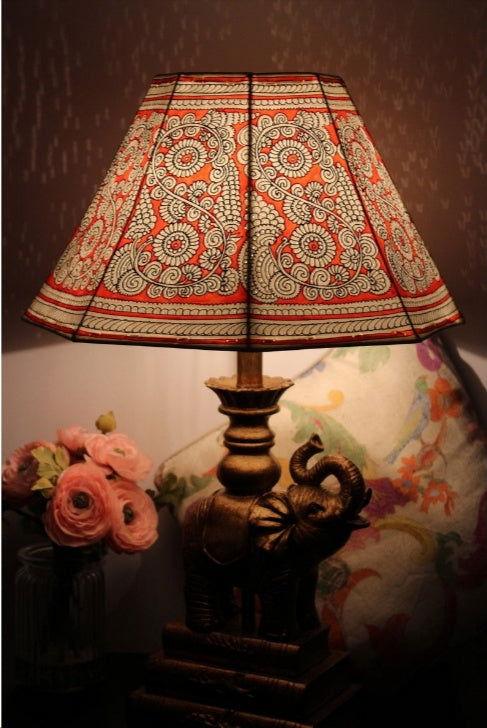Tholu Bommalata Red Floral Design Leather Lamp Shade-ArtyCraftz.com