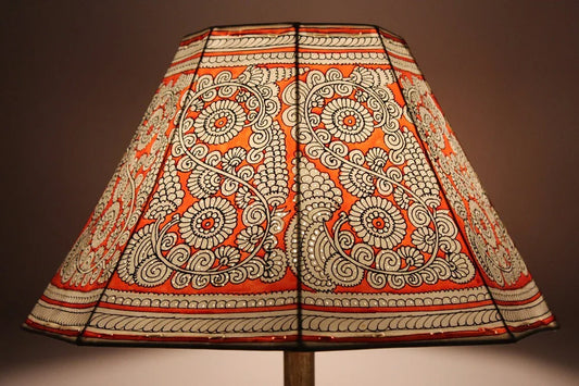 Tholu Bommalata Red Floral Design Leather Lamp Shade-ArtyCraftz.com