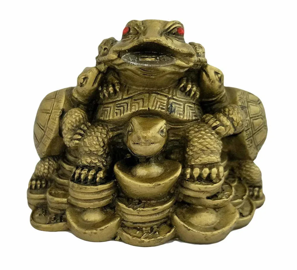 Three Tortoise with Frog on Wealth Ingots for Longetivity,Wealth, Power and Success - ArtyCraftz.com